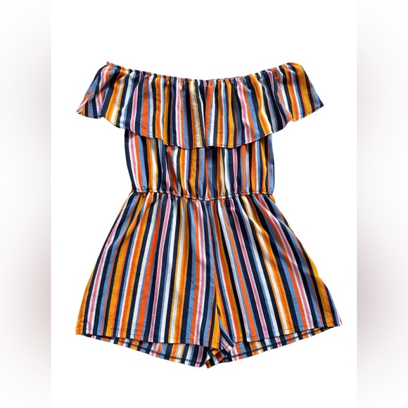 Rue21 size 3x Multicolor Striped Off-Shoulder Romper - Picture 1 of 4